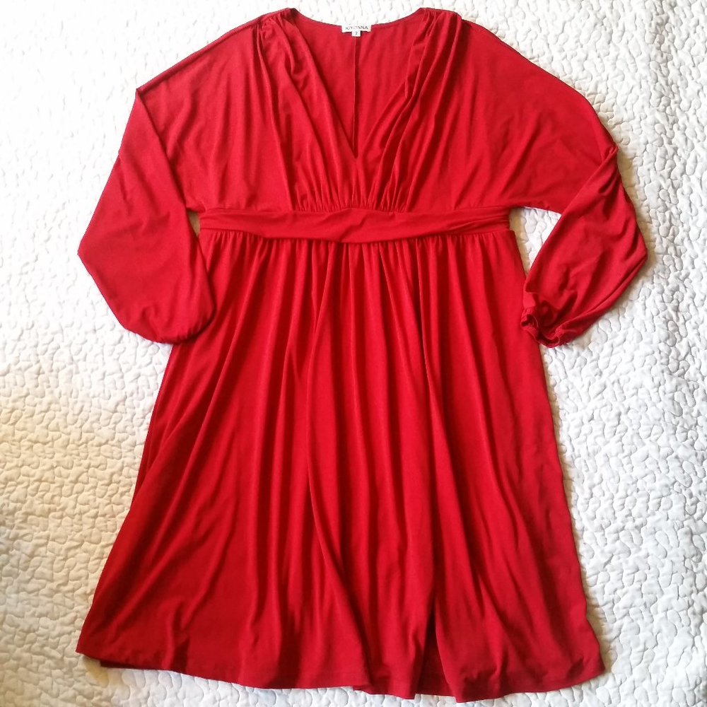 Kiyonna 2X Red Stretch Midi Fit N Flare LS Dress